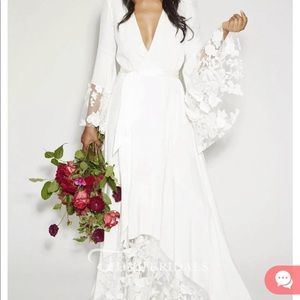 Bell Sleeved Lace Underlay Wedding Gown